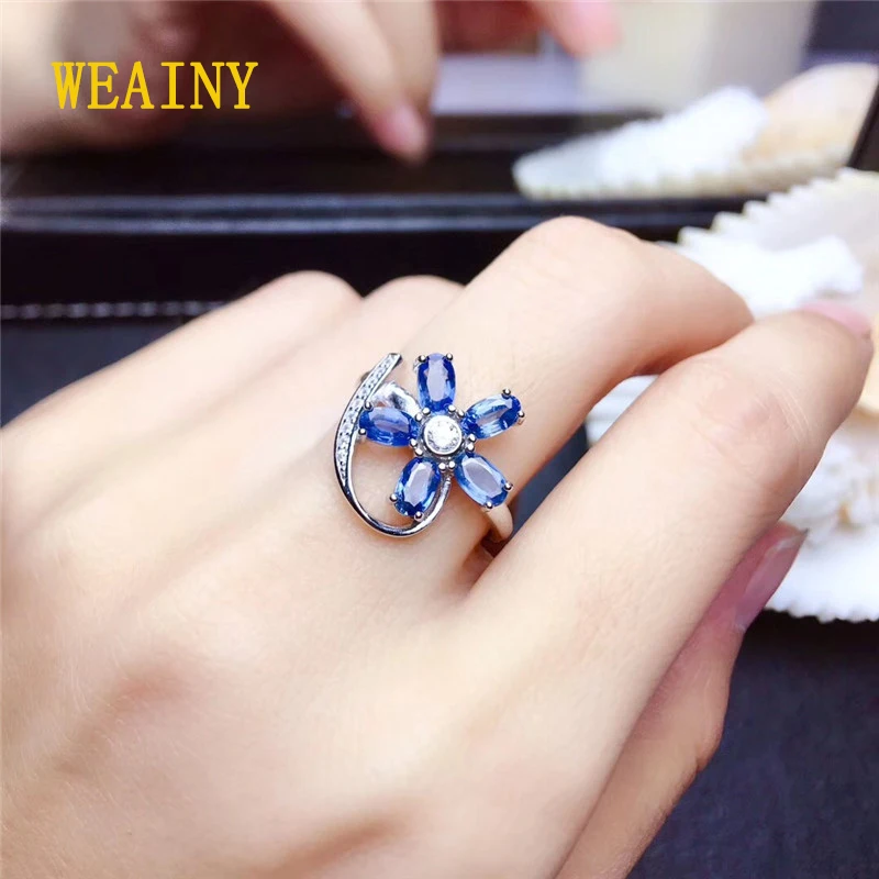 WEAINY Natural Sri Lanka Sapphire Ring S925 Sterling Silver Sweet Flower Styling Ring Women's exquisite fashion jewelry
WEAINY Natural Sri Lanka Sapphire Ring S925 Sterling Silver Sweet Flower Styling Ring Women's exquisite fashion jewelry