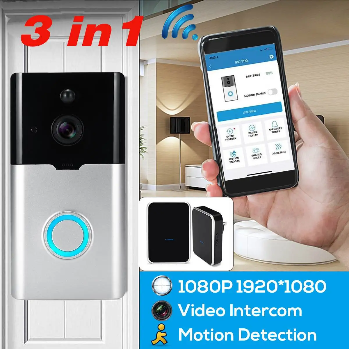 Видеодомофон, умная камера 1080P, Wifi, визуальный вызов, домофон, запись, дверной звонок, будильник, удаленный мониторинг домашней безопасности
Видеодомофон, умная камера 1080P, Wifi, визуальный вызов, домофон, запись, дверной звонок, будильник, удаленный мониторинг домашней безопасности