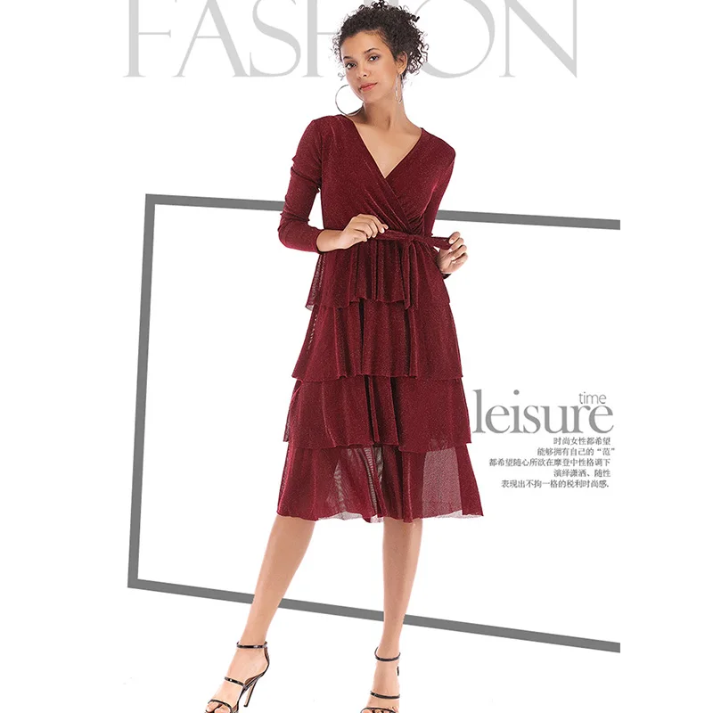 Elegant medium and long black dress women's sexy v collar strap waist skinny cake dress
Elegant medium and long black dress women's sexy v collar strap waist skinny cake dress