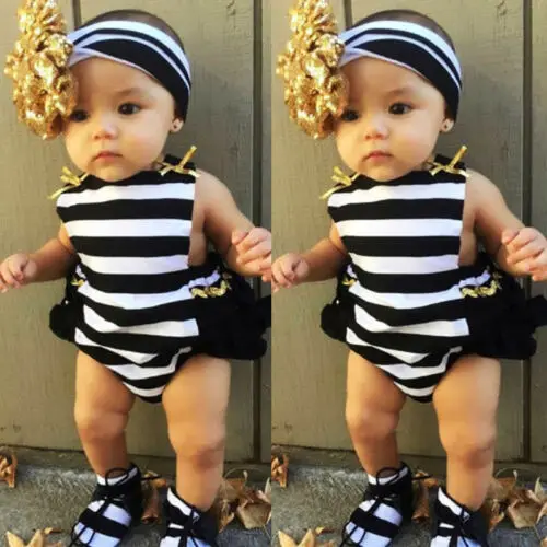 Cute 2Pcs Toddler Baby Girl Clothes Belt Striped Romper Gold Bow Gold Headband Jumpsuit Sunsuit Outfits
Cute 2Pcs Toddler Baby Girl Clothes Belt Striped Romper Gold Bow Gold Headband Jumpsuit Sunsuit Outfits