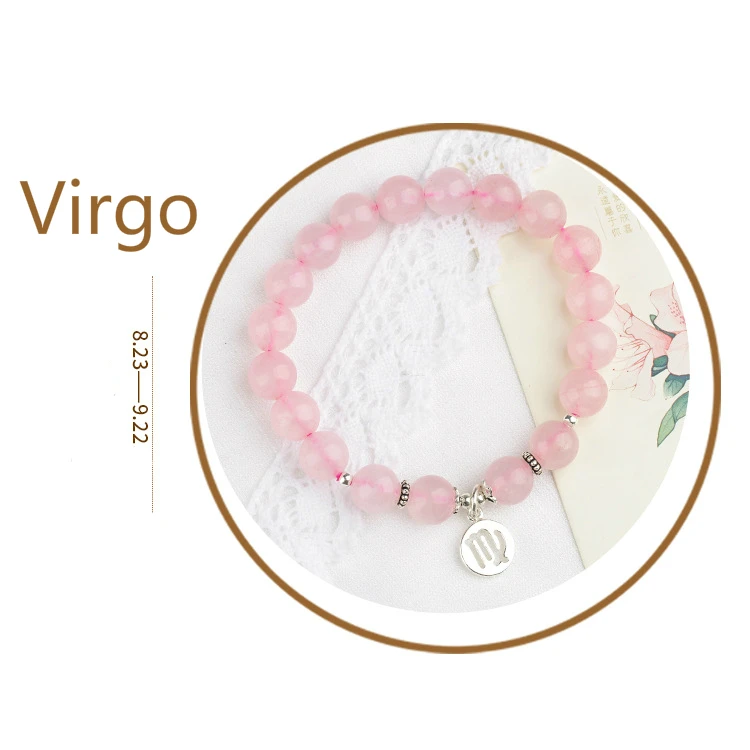 Natural Powder Bracelet Crystal Twelve Constellation Hand String Single Circle Ornaments Bracelets For Women | Украшения и