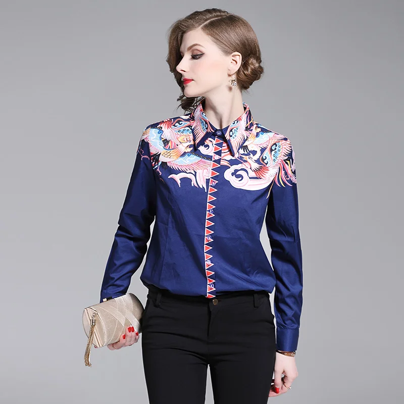 Quality Women Tops blue Casual Long Sleeves bird Blouse Designer Runway Nation Printed Ruffles Shirts runway fashion
Quality Women Tops blue Casual Long Sleeves bird Blouse Designer Runway Nation Printed Ruffles Shirts runway fashion
