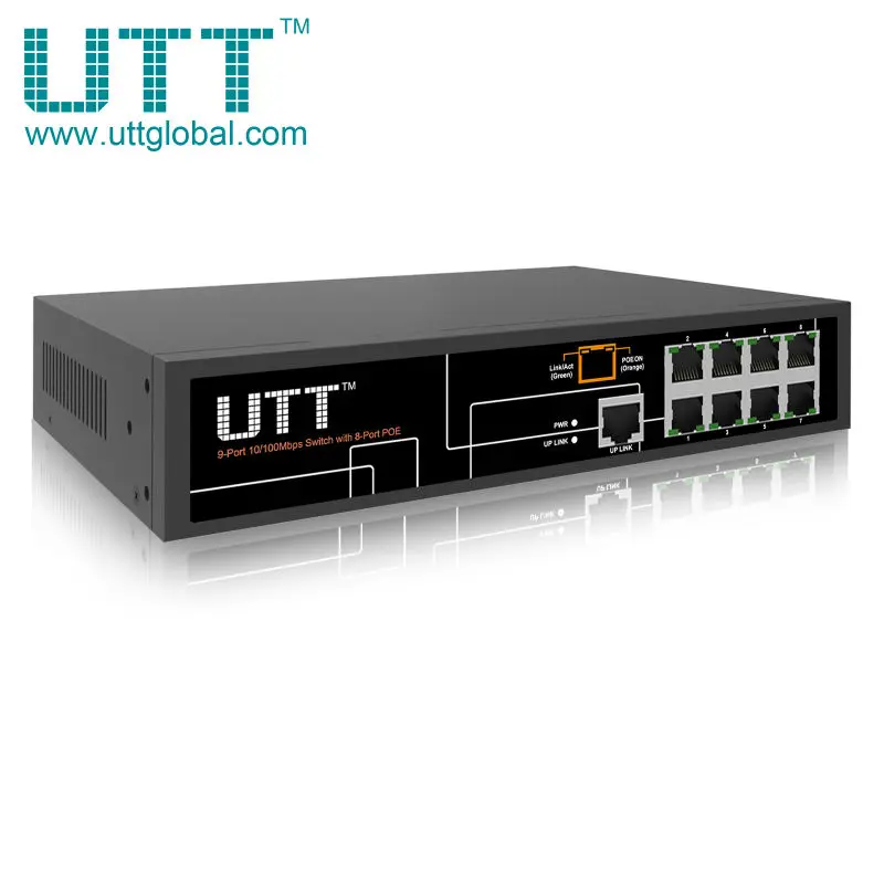 UTT S1081P-24V 8-портов Неуправляемый Пассивный Fast Ethernet PoE Коммутатор 8 портов 130 Вт 24 В