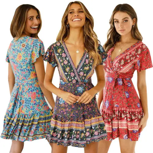 Sexy Women Flower Print Party Clubwear Dress Short Sleeve V Neck Mini Dress Female Casual Summer Beach Mini Dress
Sexy Women Flower Print Party Clubwear Dress Short Sleeve V Neck Mini Dress Female Casual Summer Beach Mini Dress