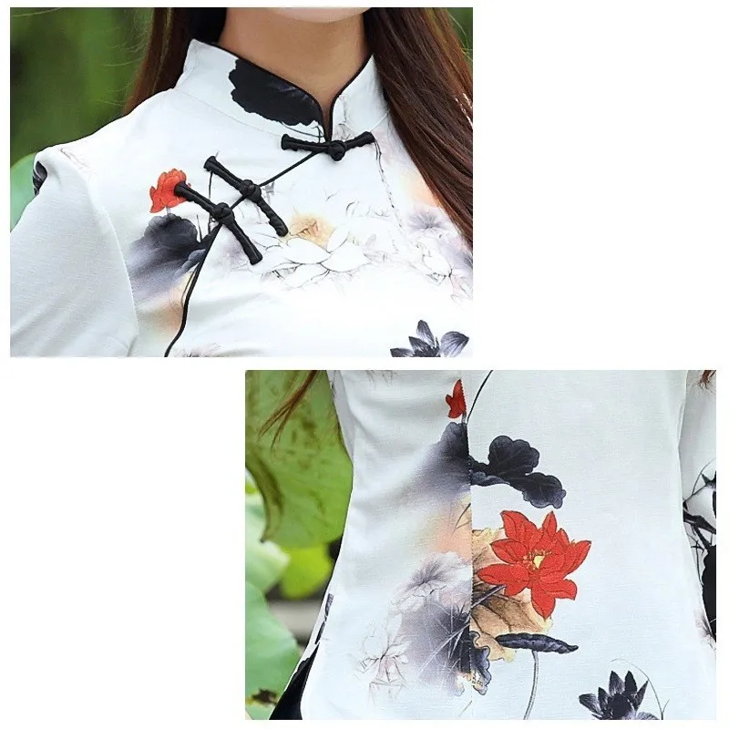 Женская винтажная рубашка в китайском стиле топы Ципао с 7 рукавами хлопковые