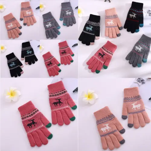 Модные женские зимние перчатки шерстяные теплые с пальцами для сенсорного