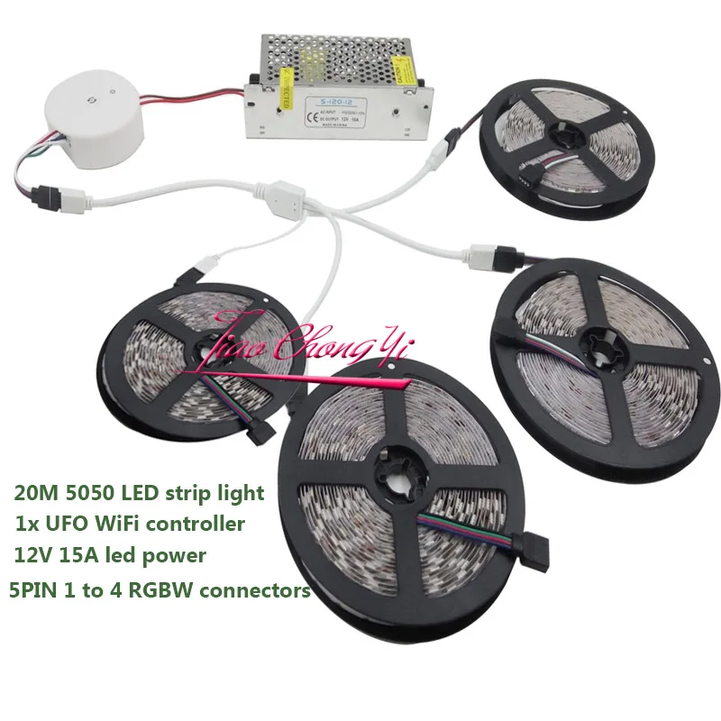 

5M 10M 15M 20M LED light Strip SMD 5050 RGBW RGBWW 1200LEDs 60LEDs/M LED Tape RGB Strip Transformer +UFO WiFi controller