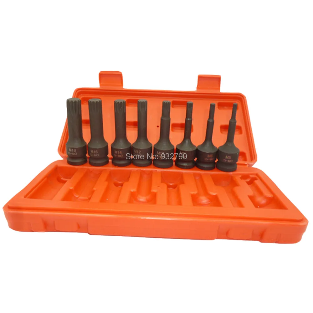 8pcs Impact Spline Socket Adapter Set 12 Point Impact Spline Socket Bits M5 M6 M8 M10 M12 M14 M16 M18 Chrome Molybdenum Steel
8pcs Impact Spline Socket Adapter Set 12 Point Impact Spline Socket Bits M5 M6 M8 M10 M12 M14 M16 M18 Chrome Molybdenum Steel