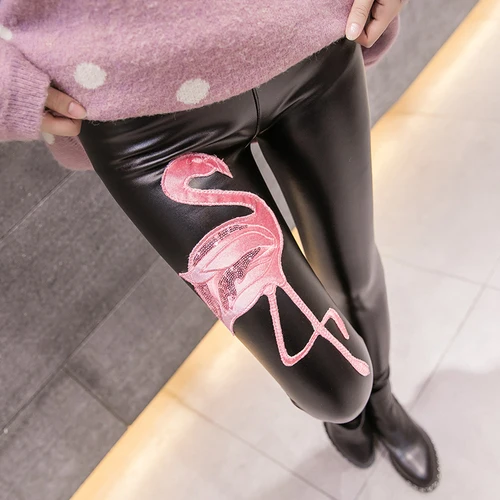 Embroidery Flower Sequins Thin Velvet Leather Pants Women European Personality High Waist Wear Leggings Tide Femme | Женская одежда