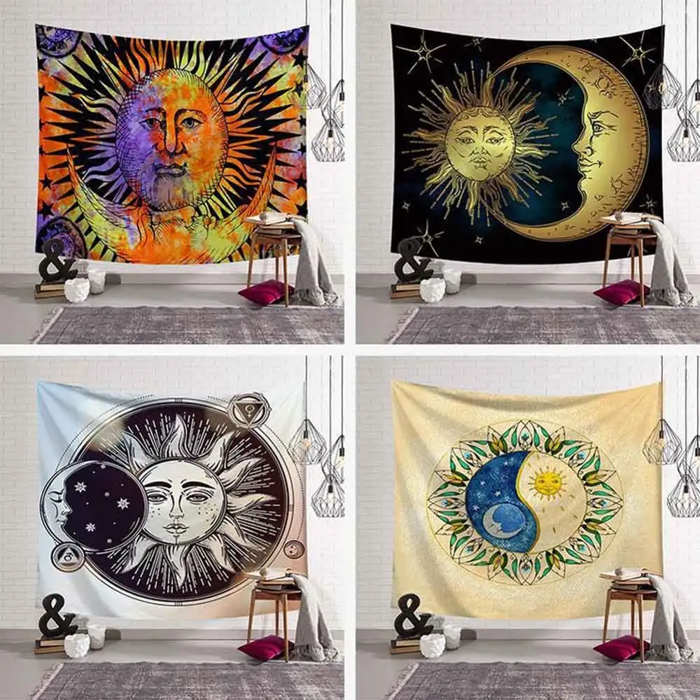 

Black and White Sun Moon Tapestry Psychedelic Celestial Indian Sun Hippie Hippy Tapestries Wall Hanging Throw Bedspread Decor