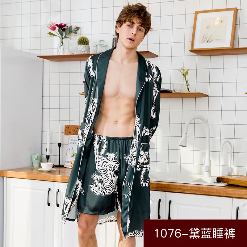 Мужская пижама крученый шелк пижамы брюки мужские леопардовые шорты домашний