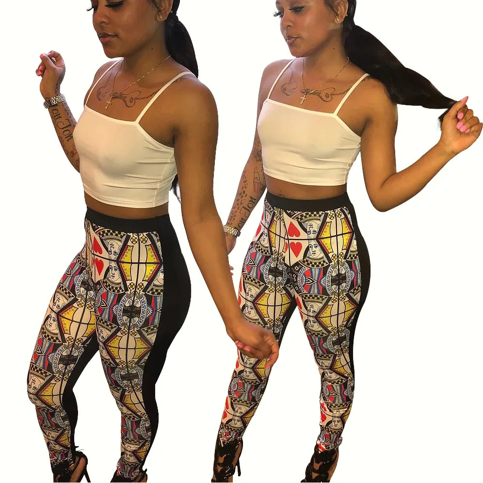 Cross-border women's wear European and American fashion club poker print casual pants bottom leggings
Cross-border women's wear European and American fashion club poker print casual pants bottom leggings
