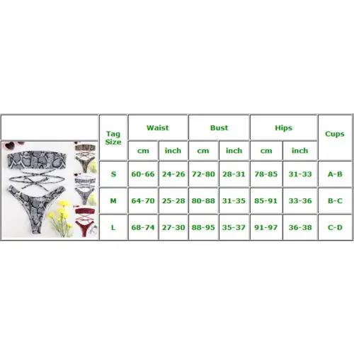 Women Sexy Swimwear Snake skin Printed Bandeau Bikini Set Push-Up Padded Swimwears Bandage Swimsuit Beachwear | Спорт и развлечения