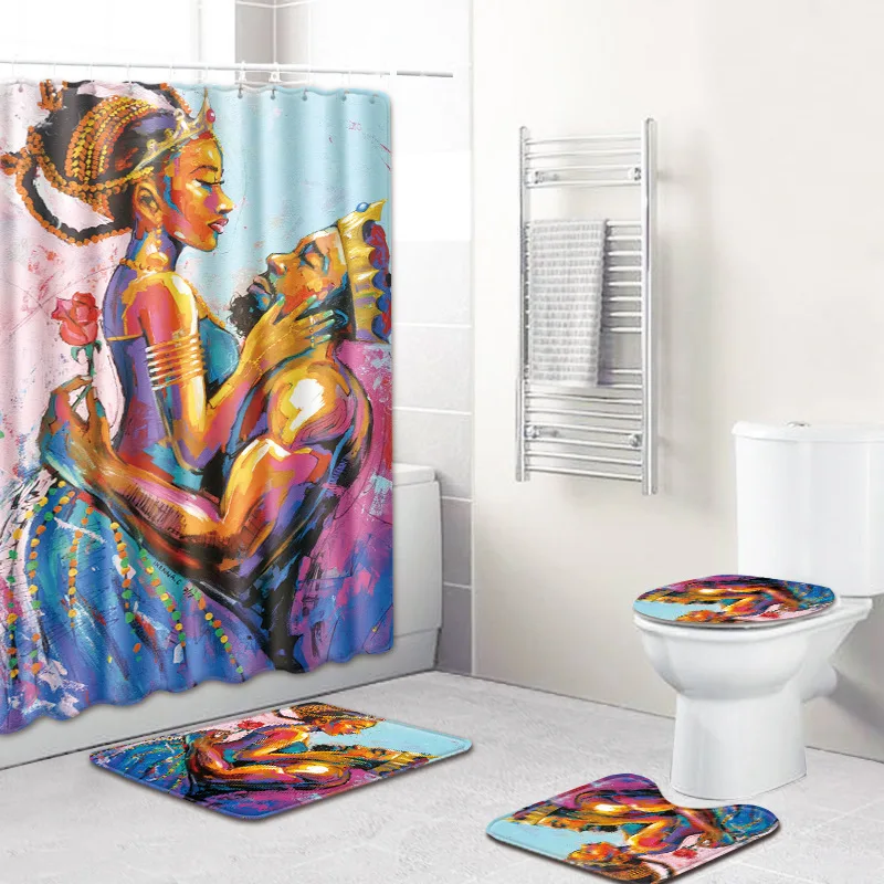 King Queen Couple African Shower Curtain Polyester Fabric Lovers Art Painting Home Decoration Bathroom Curtain Non-slip Bath Mat
King Queen Couple African Shower Curtain Polyester Fabric Lovers Art Painting Home Decoration Bathroom Curtain Non-slip Bath Mat