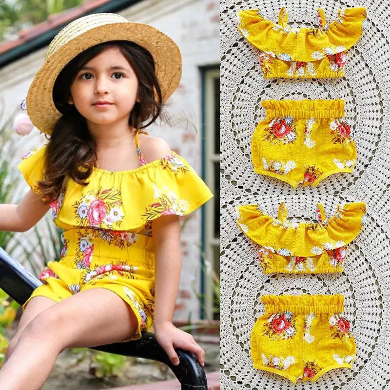Toddler Baby Girls Summer Clothes Sets Off-shoulder Ruffle Floral Spaghetti Strap Tops Shorts Outfits Set Children Clothing 2Pcs
Toddler Baby Girls Summer Clothes Sets Off-shoulder Ruffle Floral Spaghetti Strap Tops Shorts Outfits Set Children Clothing 2Pcs