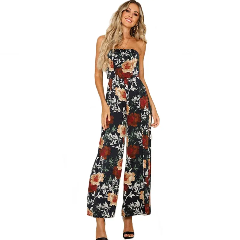 Boho holiday floral sexy rompers jumpsuits Fashion strapless backless bandage Women wide leg playsuits Trousers Summer Set 2019
Boho holiday floral sexy rompers jumpsuits Fashion strapless backless bandage Women wide leg playsuits Trousers Summer Set 2019
