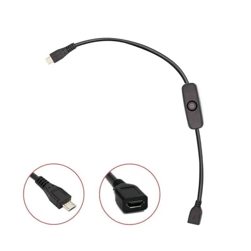 Кабель питания Raspberry Pi 3 4 с переключателем включения/выключения Micro USB Type C для