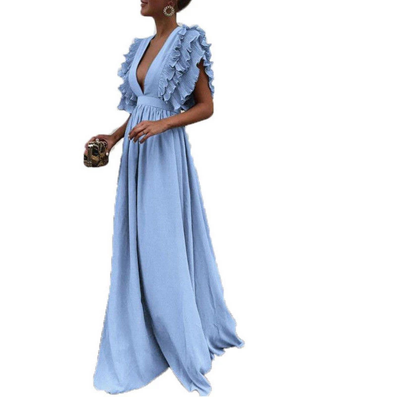 New Fashion Women Sleeveless Ruffles Dress High Waist Deep V Neck Loose Long Maxi Dress Summer Holiday Party Dress For Ladies
New Fashion Women Sleeveless Ruffles Dress High Waist Deep V Neck Loose Long Maxi Dress Summer Holiday Party Dress For Ladies