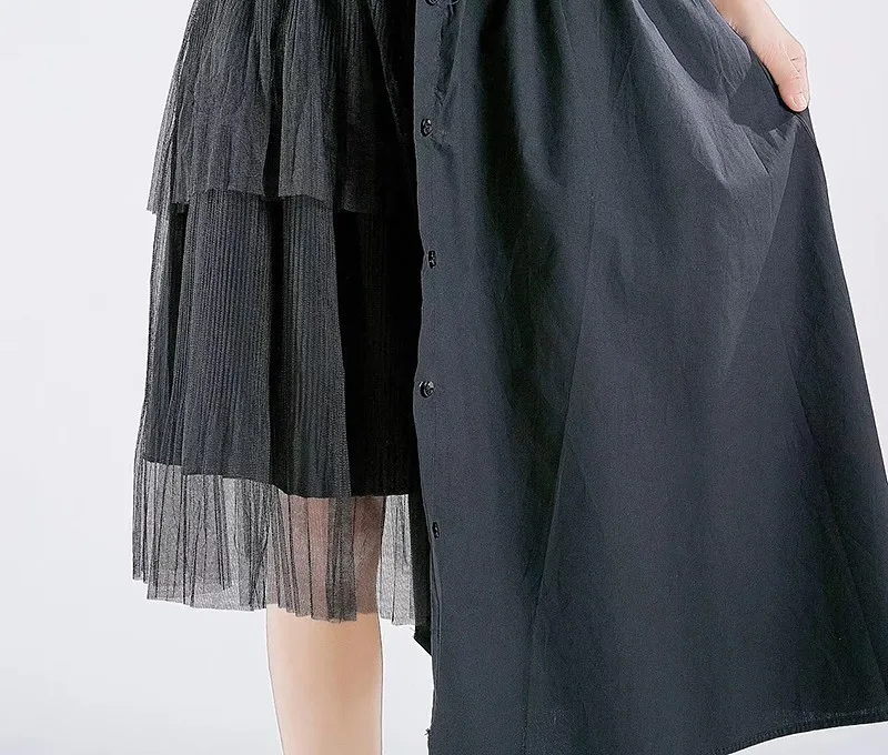 CHICEVER Summer Casual Patchwork Mesh Women Skirt Elastic High Waist Button Loose Asymmetrical Hem Mid Calf Skirts 2020 Fashion
CHICEVER Summer Casual Patchwork Mesh Women Skirt Elastic High Waist Button Loose Asymmetrical Hem Mid Calf Skirts 2020 Fashion
