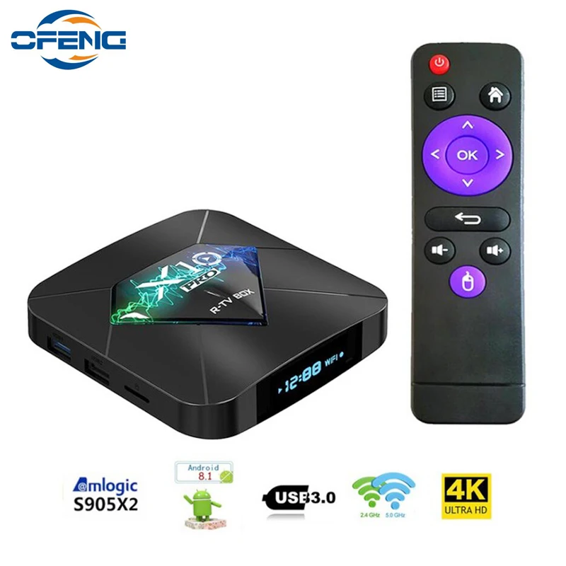 X10 Pro Smart TV Box Android 8,1 Amlogic S905X2 4 Гб RAM 64 Гб ROM 2,4G/5G Dual WiFi USB3.0 BT4.0 поддержка 4K H.265 медиаплеер
X10 Pro Smart TV Box Android 8,1 Amlogic S905X2 4 Гб RAM 64 Гб ROM 2,4G/5G Dual WiFi USB3.0 BT4.0 поддержка 4K H.265 медиаплеер