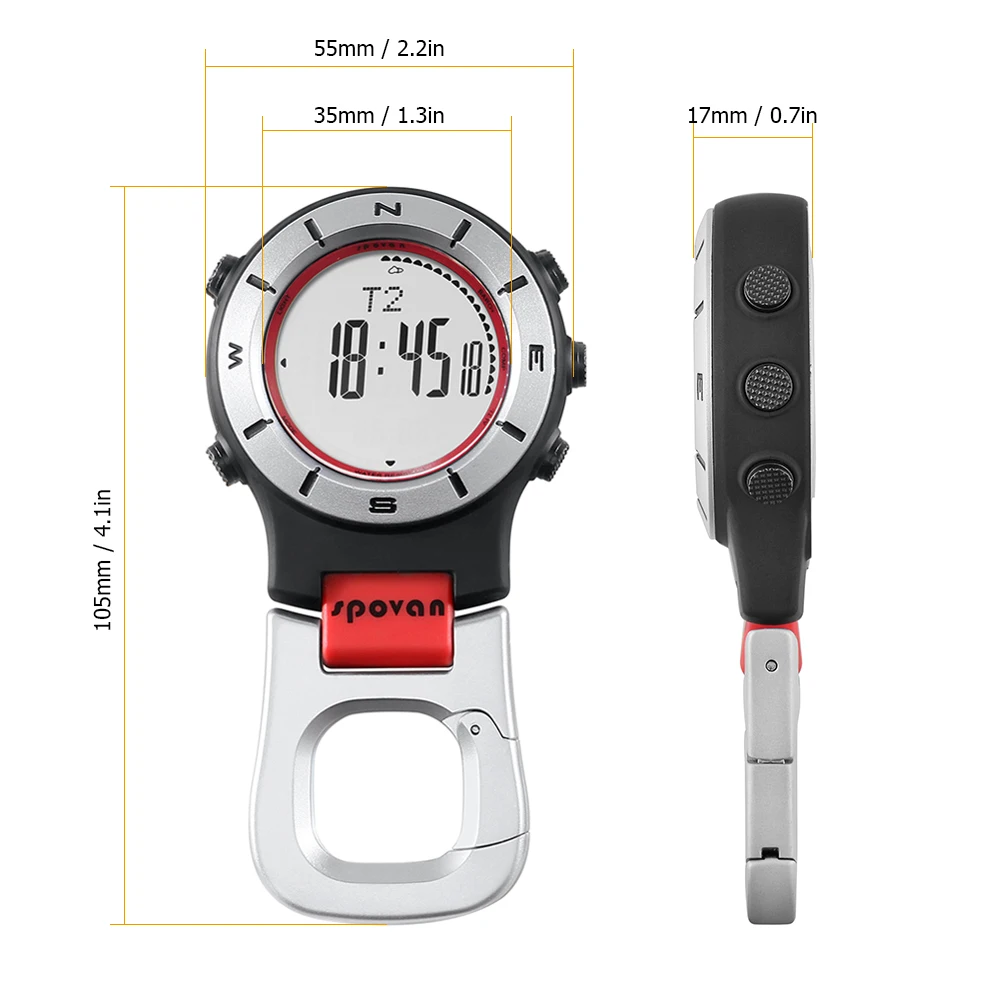 Смарт часы SPOVAN с высотомером барометром и компасом светодиодные зажимом