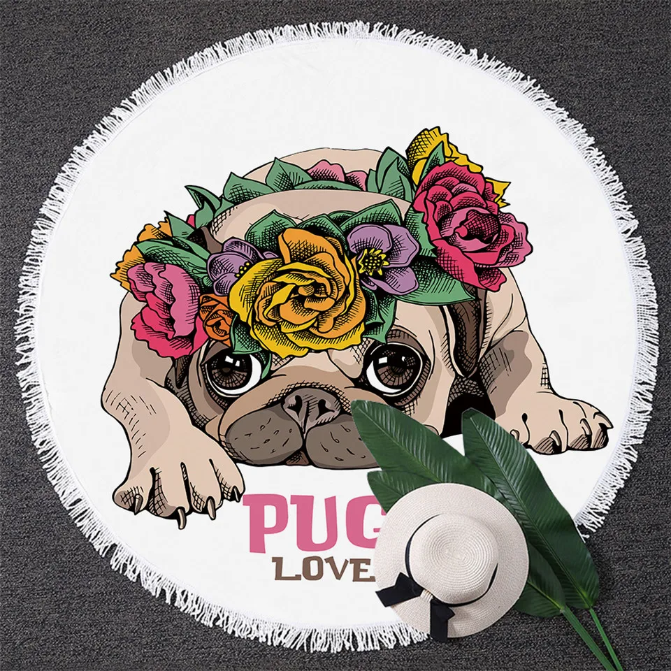 Puppy Large Round Beach Towel Cartoon Pug Dog Bath Towel Oversized for Kids Floral Animal Circle Beach Throw Blanket
Puppy Large Round Beach Towel Cartoon Pug Dog Bath Towel Oversized for Kids Floral Animal Circle Beach Throw Blanket