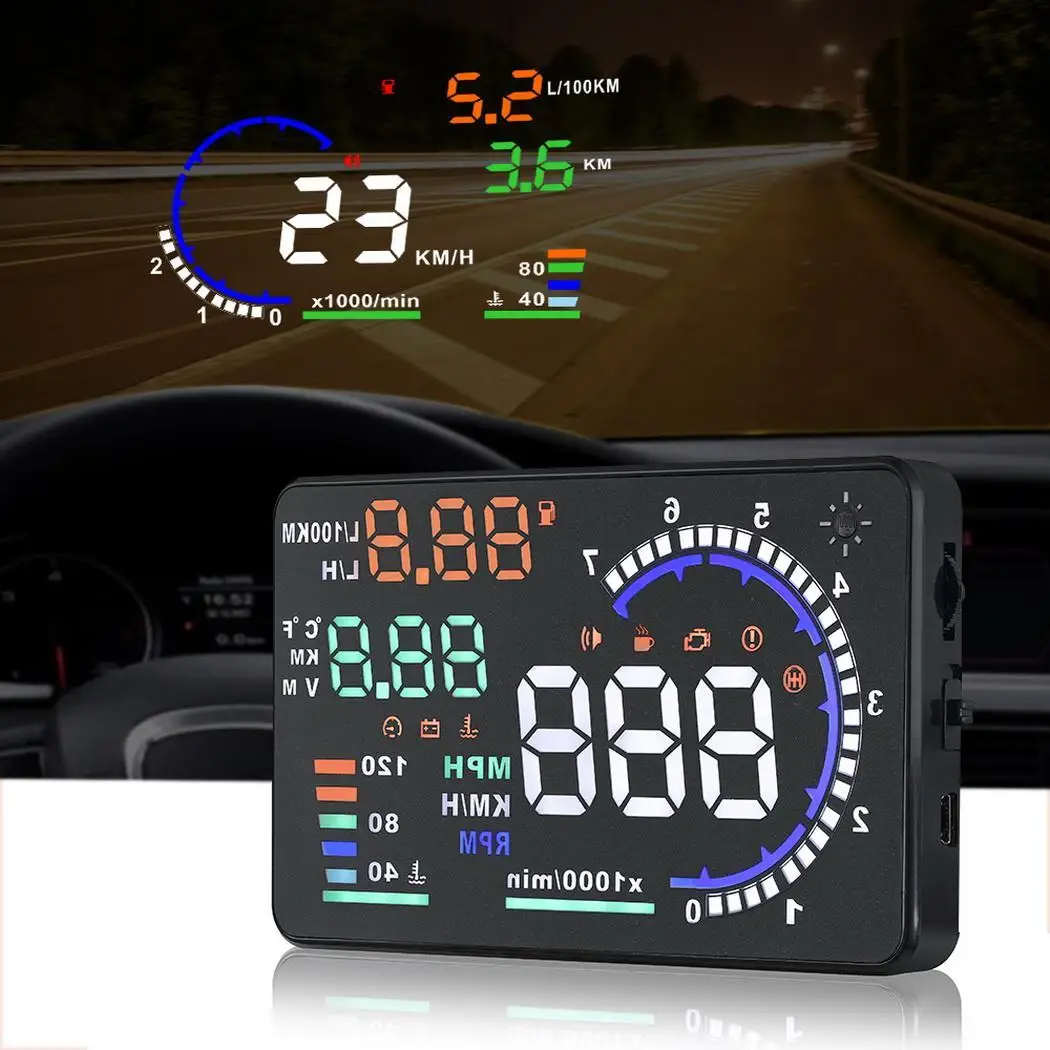 Фото A8 5 дюймов Автомобильный коллиматорный Дисплей OBD HUD бортовой компьютер hud