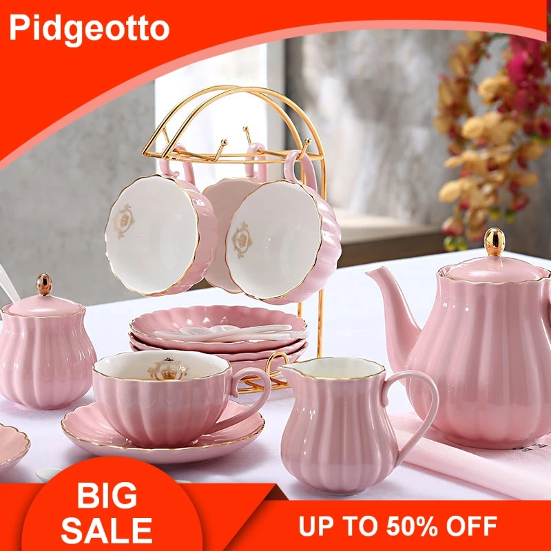Brief British Bone China Pumpkin Stripe Drinkware Ceramic Coffee Cup Mug with Milk Teapot Saucer Spoon Gold Plated Shelf Kit Set
Brief British Bone China Pumpkin Stripe Drinkware Ceramic Coffee Cup Mug with Milk Teapot Saucer Spoon Gold Plated Shelf Kit Set