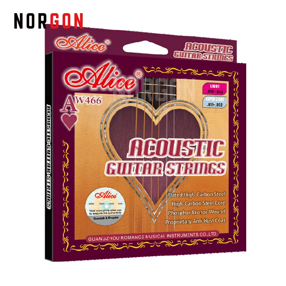 Alice Acoustic Guitar Strings 011-052 / 012-053 Parts and Accessories High-Carbon Steel Core Phosphor Bronze Wound AW466
Alice Acoustic Guitar Strings 011-052 / 012-053 Parts and Accessories High-Carbon Steel Core Phosphor Bronze Wound AW466
