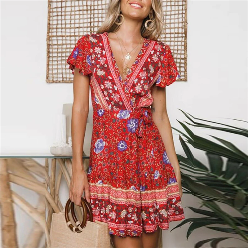 2020 New Summer Floral Print Mini Dress Women Short Sleeve V neck Lace Up Dresses Vintage Indie Folk Style Mini Dress 11Colors
2020 New Summer Floral Print Mini Dress Women Short Sleeve V neck Lace Up Dresses Vintage Indie Folk Style Mini Dress 11Colors