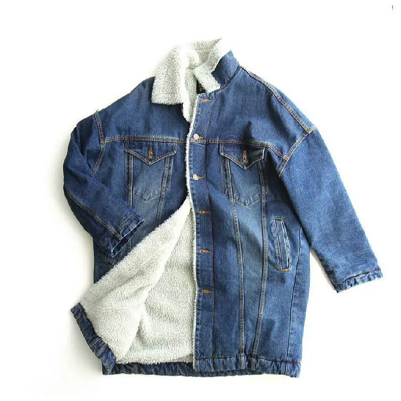 Women Fleece Denim Jackets Solid Office Lady Turn-down Collar Single Breasted Loose Long Coats Winter Warm Harujuku 904-A624
Women Fleece Denim Jackets Solid Office Lady Turn-down Collar Single Breasted Loose Long Coats Winter Warm Harujuku 904-A624