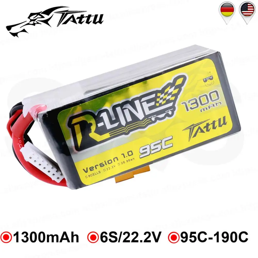 TATTU R Line Lipo Battery 22.2V 1300mAh Lipo 6S 95C Battery RC XT60 Plug Batteries for FLIP FPV FRAME Drone FPV for Emax
TATTU R Line Lipo Battery 22.2V 1300mAh Lipo 6S 95C Battery RC XT60 Plug Batteries for FLIP FPV FRAME Drone FPV for Emax
