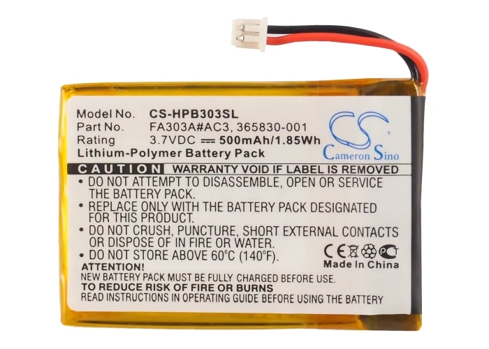 Cameron Sino 500mAh Battery HP 365830-001 FA303A#AC3 FA303A#AC3-NR for HP Bluetooth Stereo Headphones
Cameron Sino 500mAh Battery HP 365830-001 FA303A#AC3 FA303A#AC3-NR for HP Bluetooth Stereo Headphones