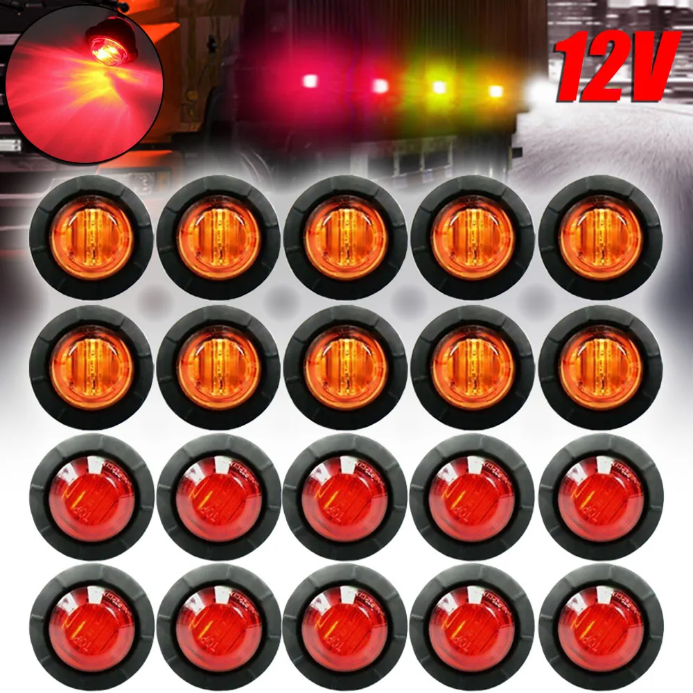 Автомобильная сигнальная лампа 20 штук красный + желтый Мини DC 12V 3/4 "Круглый 3