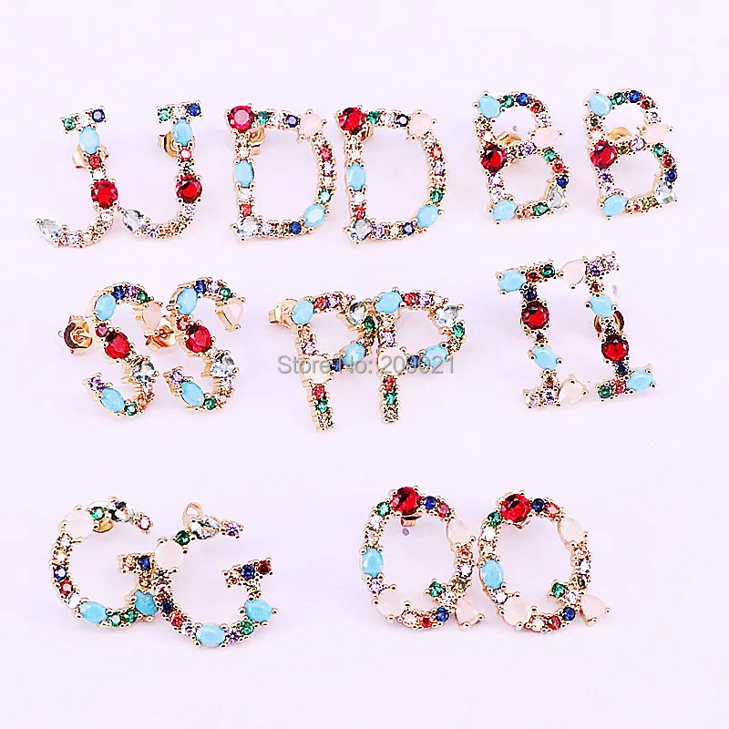 5PPair gold color hot sale Micro Pave cubic zirconia rainbow stone Alphabets Letter Stud Earrings For Women Fashion Jewelry
5PPair gold color hot sale Micro Pave cubic zirconia rainbow stone Alphabets Letter Stud Earrings For Women Fashion Jewelry