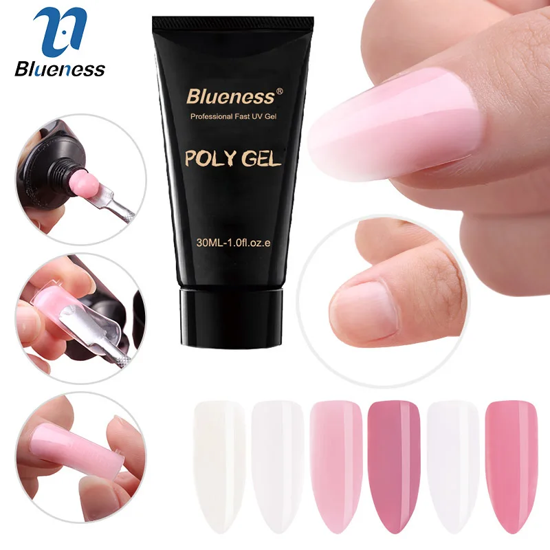 Blueness 30ml Nail Polygel Quick Builder Finger Extension Camouflage Crystal Jelly 6 Colors LED UV Gel Varnish | Красота и здоровье