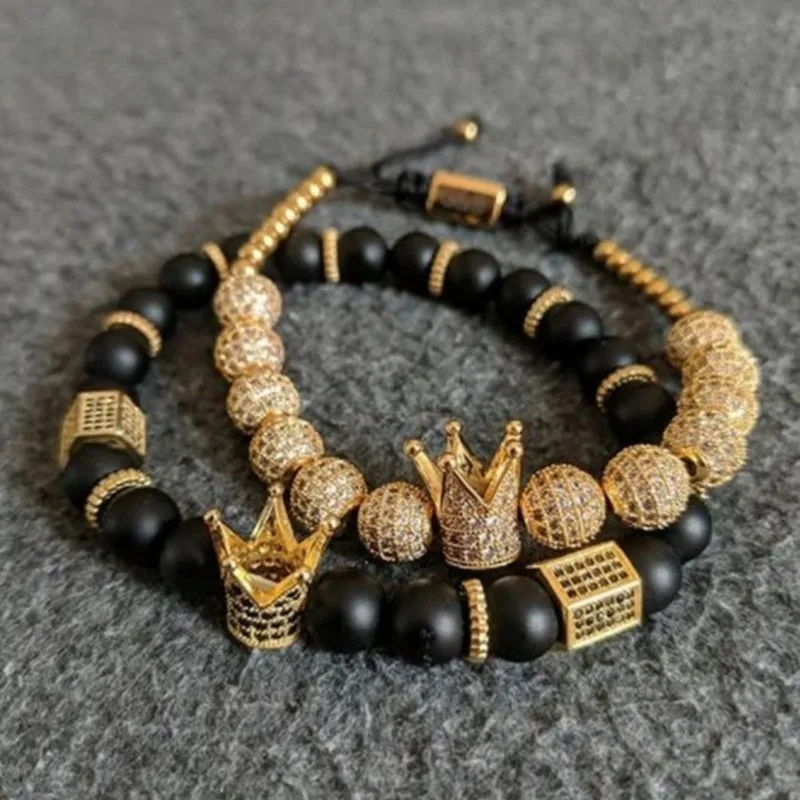 2pcs/Set Crown Bracelets 8MM Cubic Micro Pave CZ Ball Braiding Man Black Matte Stone Luxury Jewelry Pulseira Bileklik
2pcs/Set Crown Bracelets 8MM Cubic Micro Pave CZ Ball Braiding Man Black Matte Stone Luxury Jewelry Pulseira Bileklik