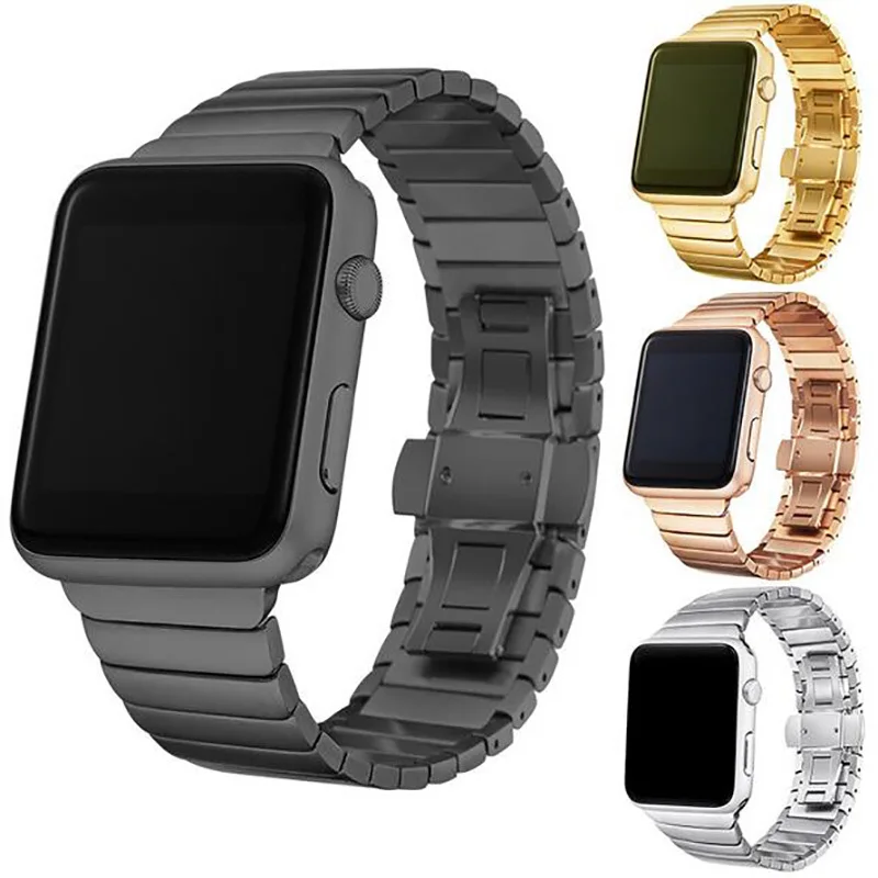 

Luxury Stainless Steel link bracelet band for apple watch Series SE 6 5 4 3 1 2 iwatch 44mm 40mm 38mm steel strap 42mm adapters