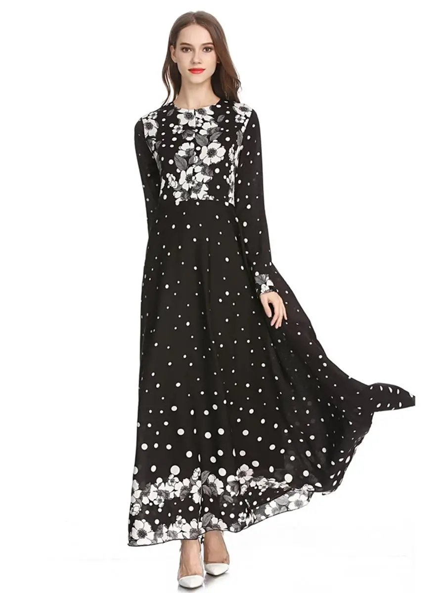 Модное мусульманское женское длинное платье с цветочным принтом свободные