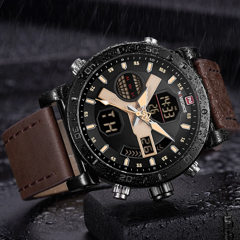NAVIFORCE мужские часы Топ люксовый бренд спортивные s кожаные водонепроницаемые
