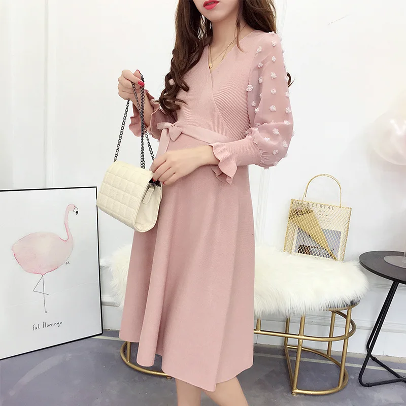 Fashion Spring And Autumn Sexy Maternity Dresses New Knitting Cotton Long Fund Pregnancy Clothes Dress Robe Grossesse Vestidos | Мать и
