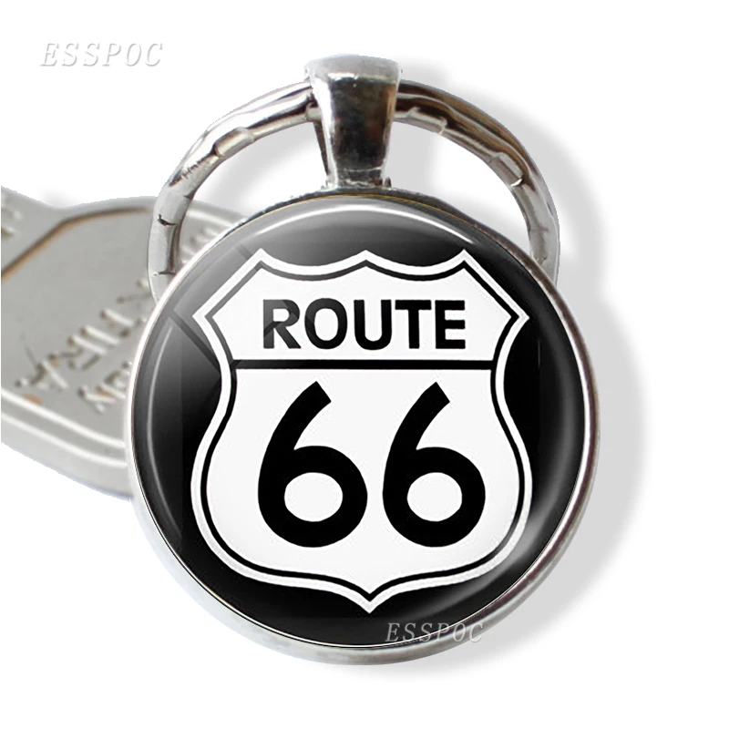Брелок со стеклянной металлической надписью на дороге Route 66 Модная бижутерия для