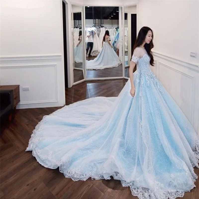 Katristsis d 2019 New robe de mariage O-neck Real Photos wedding dress turkey Luxury Cathedral Train blue Wedding Dress
Katristsis d 2019 New robe de mariage O-neck Real Photos wedding dress turkey Luxury Cathedral Train blue Wedding Dress