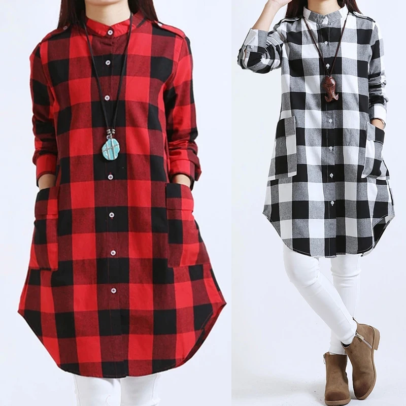 Women's Long Sleeve Plaid Long Shirt Ladies Loose Casual Party Blouse Tops Shirt
Women's Long Sleeve Plaid Long Shirt Ladies Loose Casual Party Blouse Tops Shirt