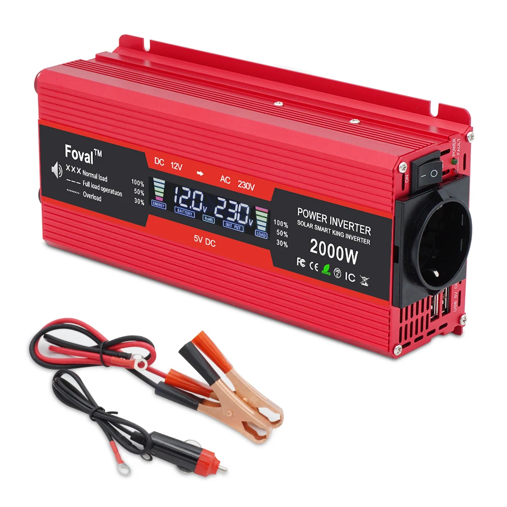 2000W 2000 Watt DC 12V/24V to AC 220V 230V 240V Auto Inverter LCD Display Power Inverter EU/ Universal Outlet with Cigarette
2000W 2000 Watt DC 12V/24V to AC 220V 230V 240V Auto Inverter LCD Display Power Inverter EU/ Universal Outlet with Cigarette