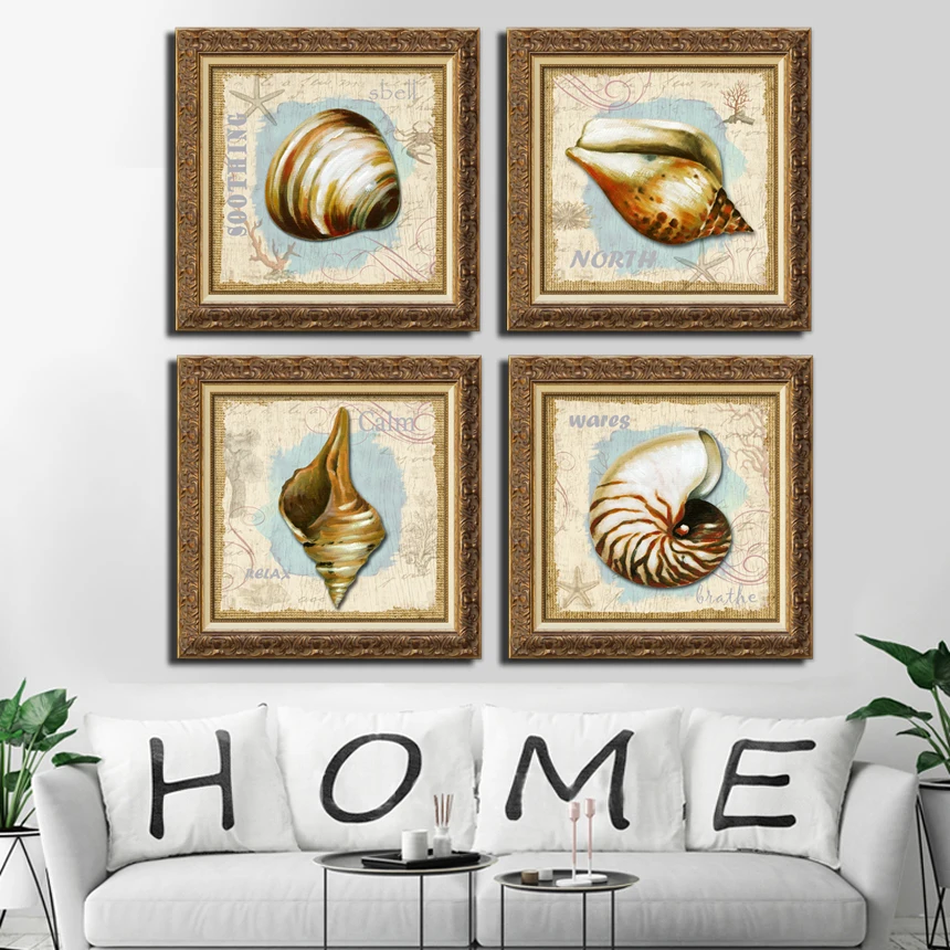 4 шт. Wall Art Современные печати холст Картины морской пляж раковину Морская звезда