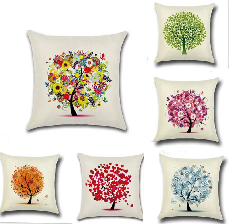 

Pillow Case Soft Back Cushion Throw Cushion Casehome Flowers Tree Cotton Linen Room Gifts Single Sides Printing