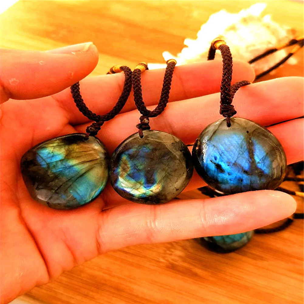 Classic Natural Labradorite Moonstone Stone Pendants & Necklaces Sunlight Shaped Energy Women Men Healing Necklace | Украшения и