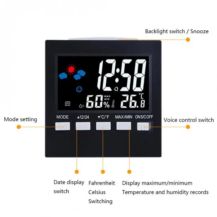LED Alarm Clock Digital Weather Forecast Station Multifunction Temperature Humidity Backlight FBE3
LED Alarm Clock Digital Weather Forecast Station Multifunction Temperature Humidity Backlight FBE3