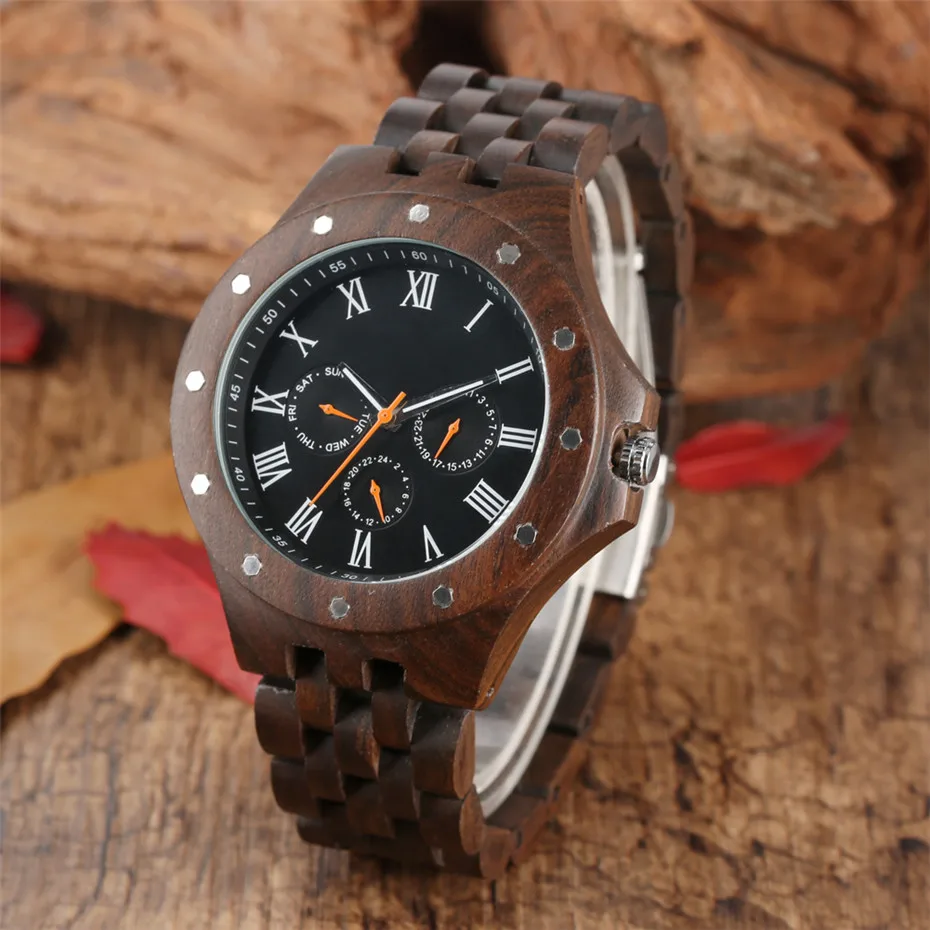 Men's Watch Rivet Design Chronograph Wooden Quartz Wristwatch reloj para hombre Roman Numerals Dial Mens Watches Luxury New 2020
Men's Watch Rivet Design Chronograph Wooden Quartz Wristwatch reloj para hombre Roman Numerals Dial Mens Watches Luxury New 2020